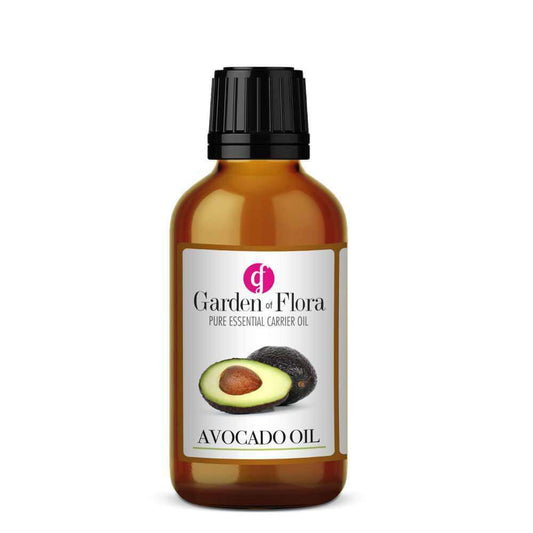Glass Amber Bottle of Garden of Flora, Avocado Pure Carrier Oil 50ml, For use in aromatherapy, ideal for dry scalp