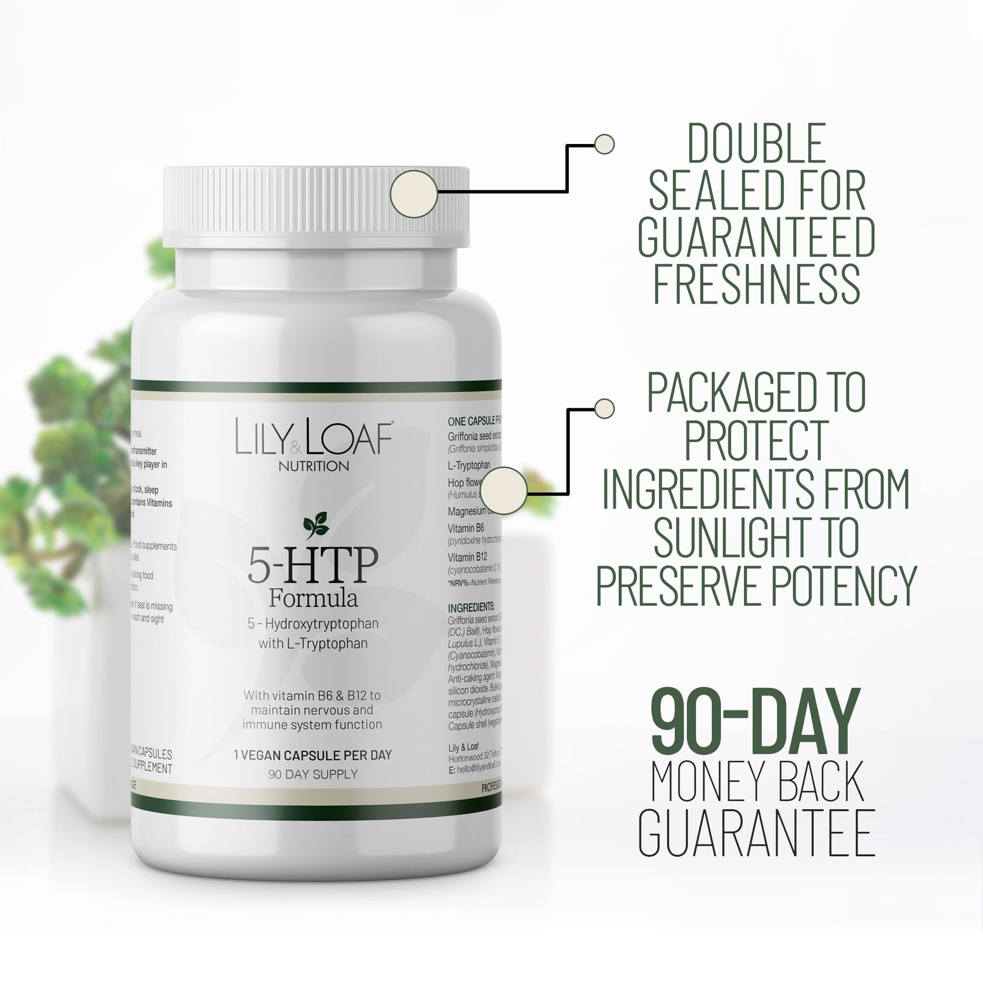 5 HTP with L-Tryptophan front on table