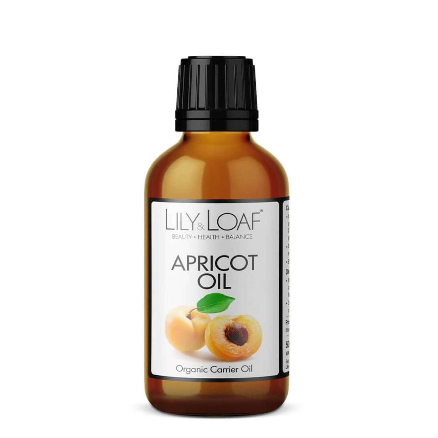 Glass Amber Bottle of Lily and Loaf Apricot Organic Carrier Oil front