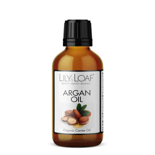 Glass Amber Bottle of Lily and Loaf Argan Organic Carrier Oil front