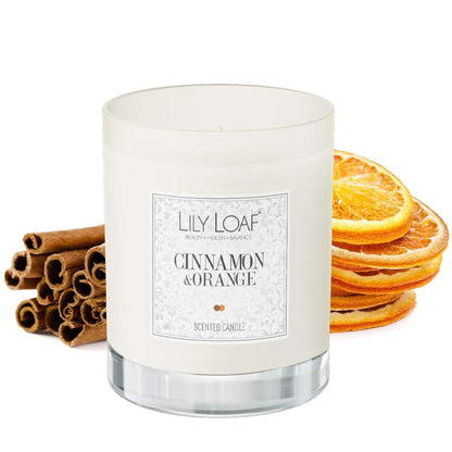 Cinnamon and Orange Soy Wax Candle front with ingredients