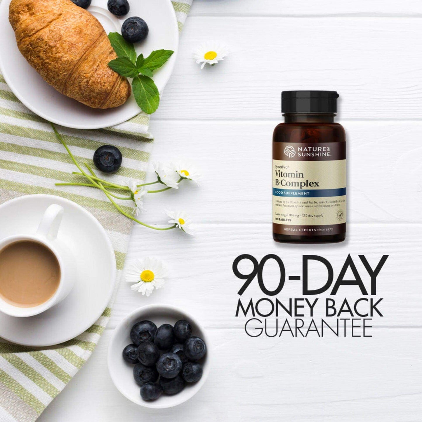 Bottle of Nature's Sunshine Vitamin B Complex - 90-day money-back guarantee