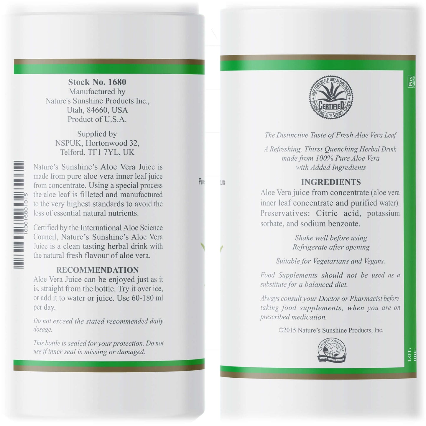 Aloe Vera Juice Label information