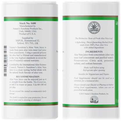 Aloe Vera Juice Label information