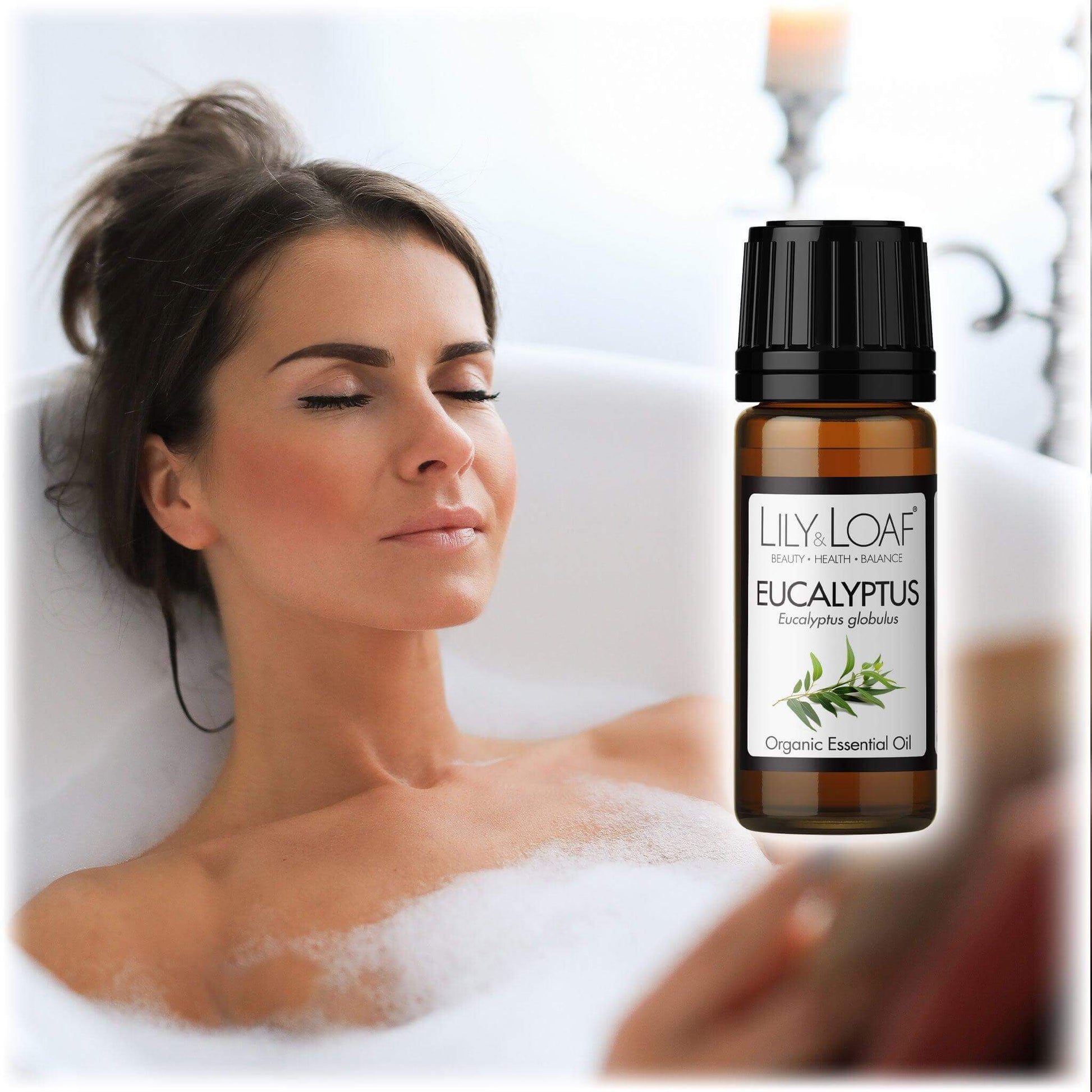 Eucalyptus Organic Essential Oil  lady in bath