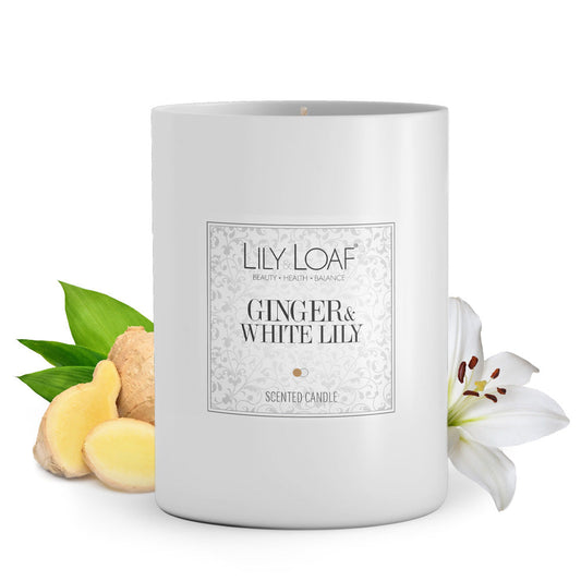 Ginger and White Lily Soy Wax Candle ingredients behind