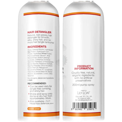 Healthy Rascals Hair Detangler 200ml label highlighting ingredients and directions for use