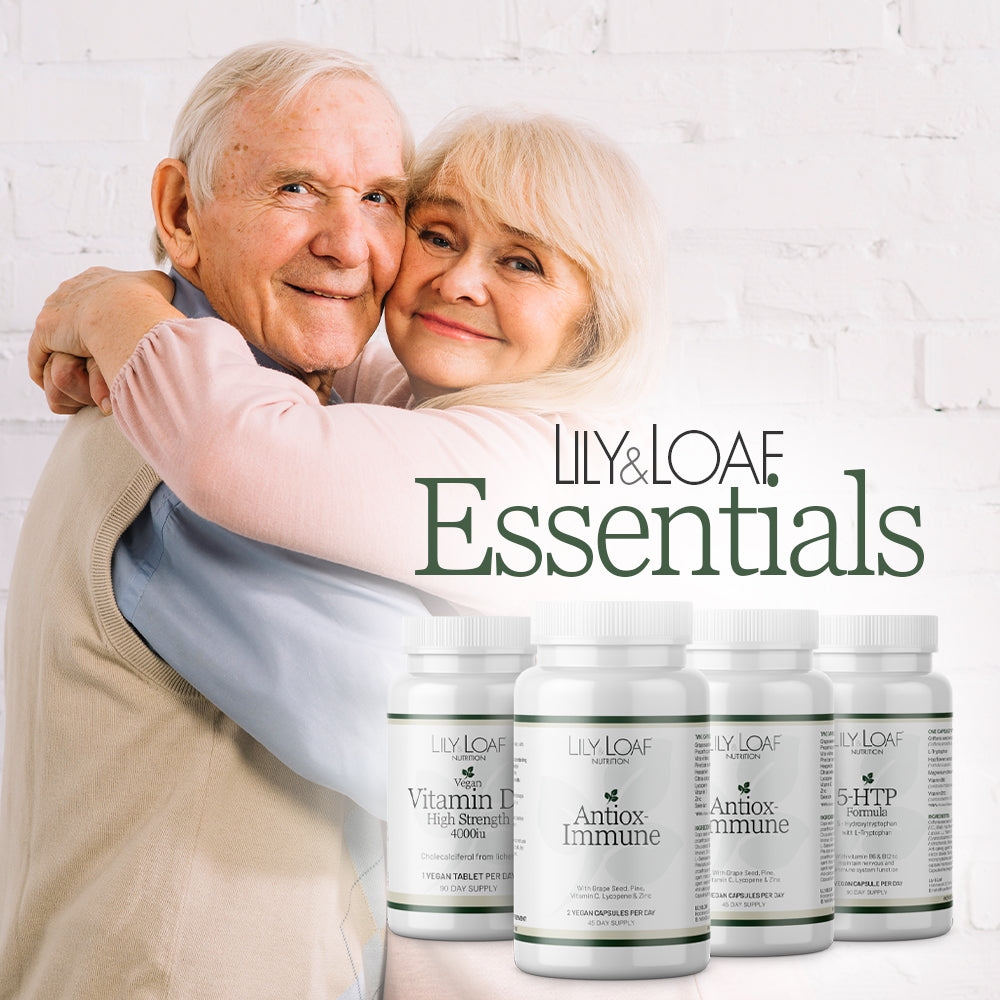 Lily & Loaf Essentials collection comes as a 90 day supply of three top selling products, 5 HTP, Antiox-Immune and Vitamin D3