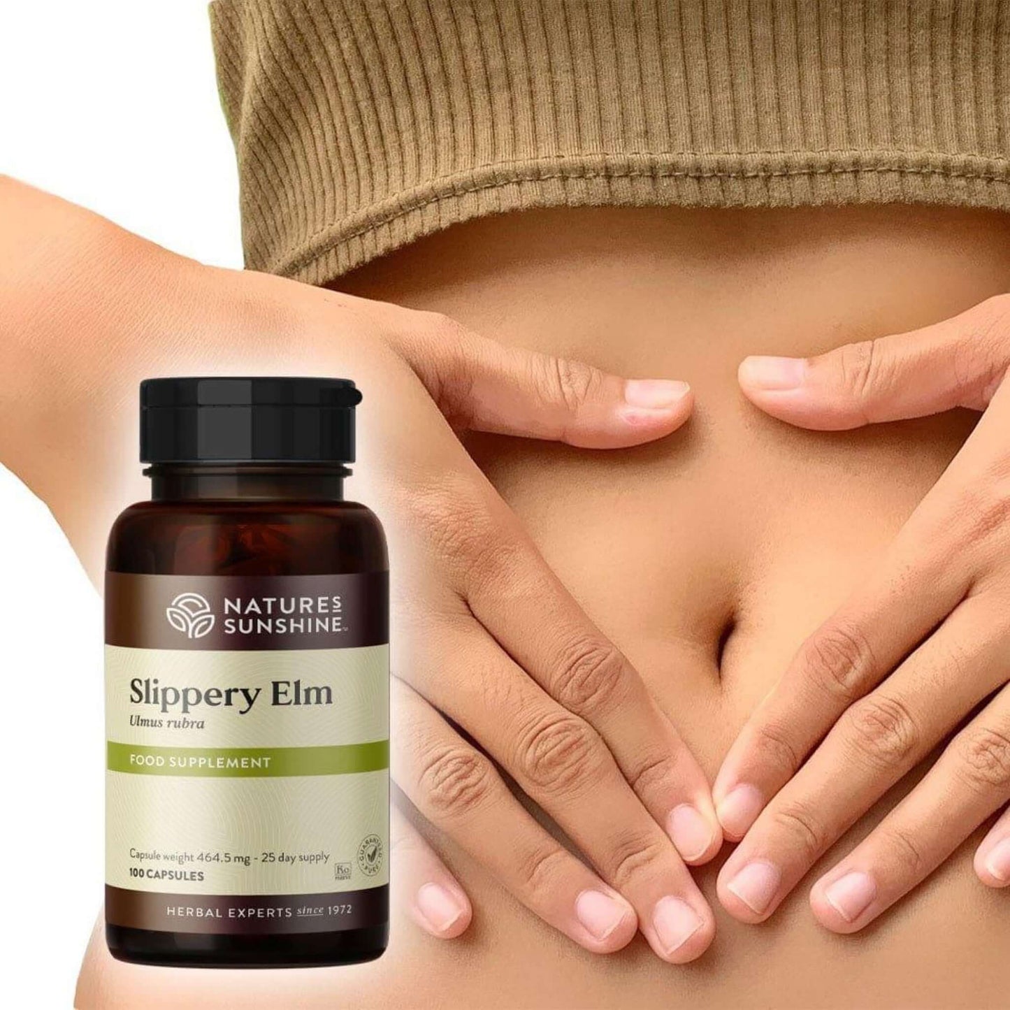 Slippery Elm lady holding tummy