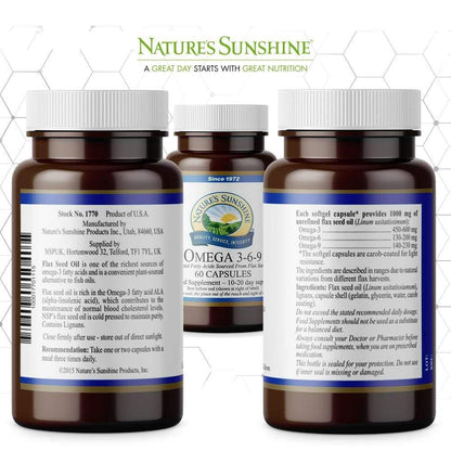 Nature’s Sunshine - Omega 3-6-9 - Flax Seed Oil (60 Softgel Capsules) - Softgel Capsule