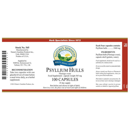 Natures Sunshine - Psyllium Hulls (100 Capsules) - Capsule